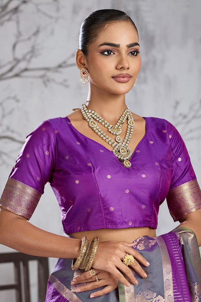 Purple Woven Silk Saree (ACB2121)