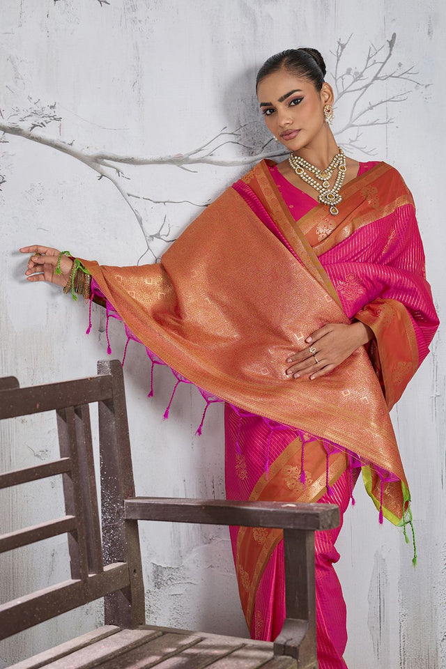 Pink Woven Silk Saree (ACB2122)