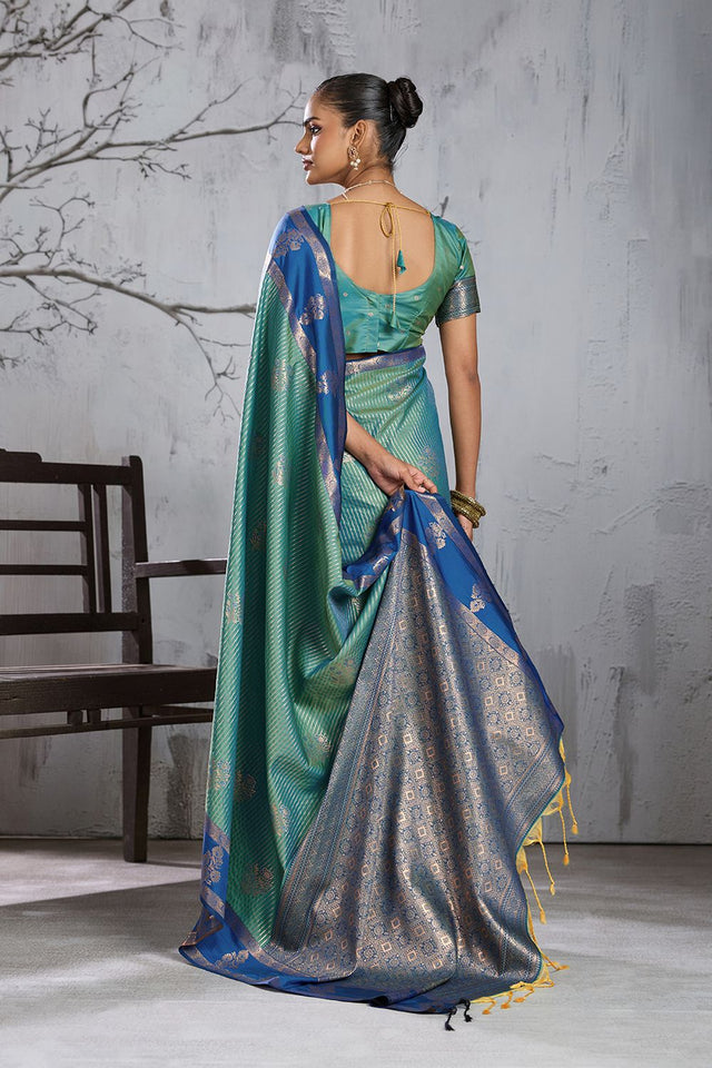 Sea Green Woven Silk Saree (ACB2123)