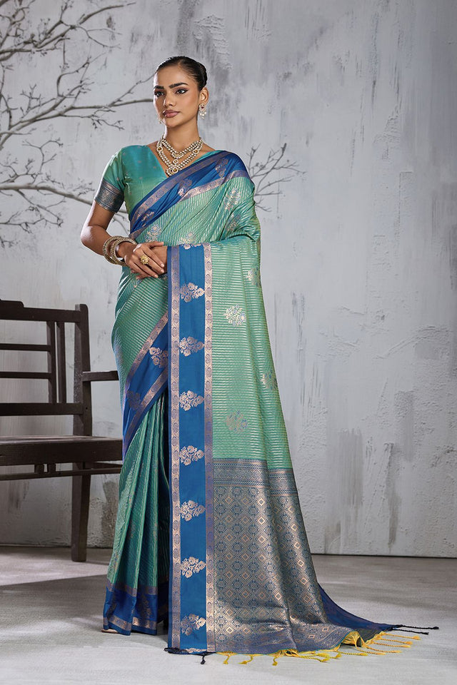 Sea Green Woven Silk Saree (ACB2123)