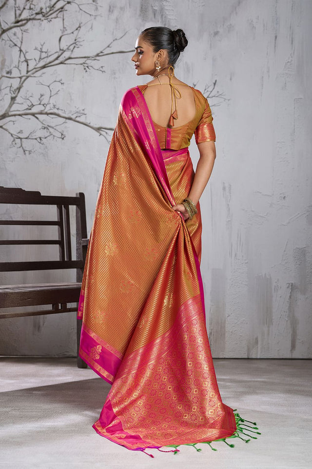 Rust Woven Silk Saree (ACB2124)