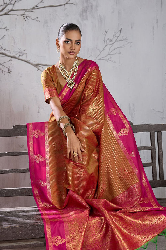Rust Woven Silk Saree (ACB2124)