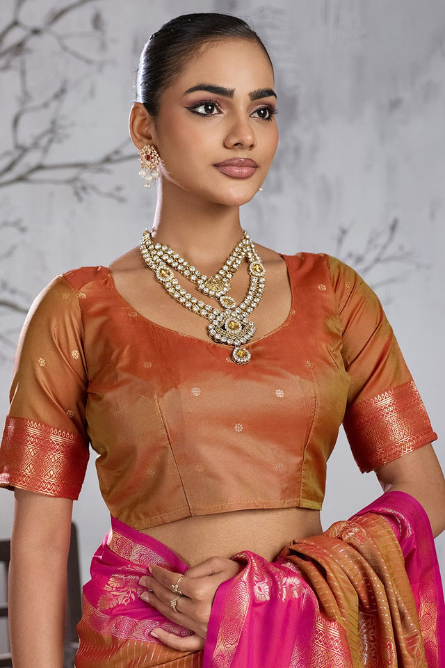 Rust Woven Silk Saree (ACB2124)