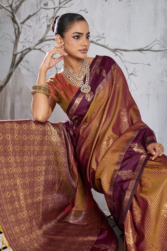 Brown Woven Silk Saree (ACB2125)
