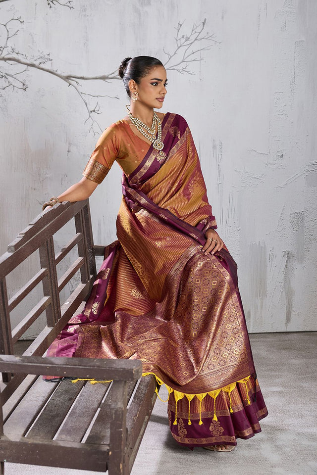 Brown Woven Silk Saree (ACB2125)