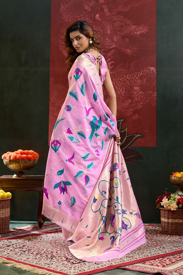 Pink Paithani Meenakari Woven Cotton Silk Saree (ACB2127)