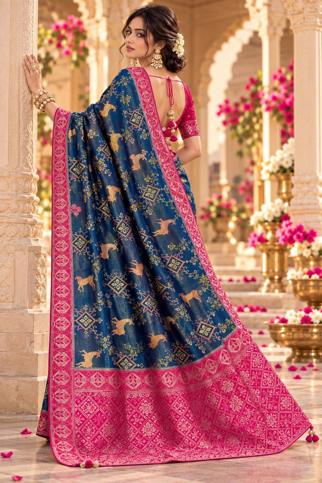 Blue Zari Woven Satin Saree (ACB2134)