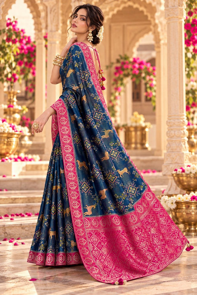 Blue Zari Woven Satin Saree (ACB2134)