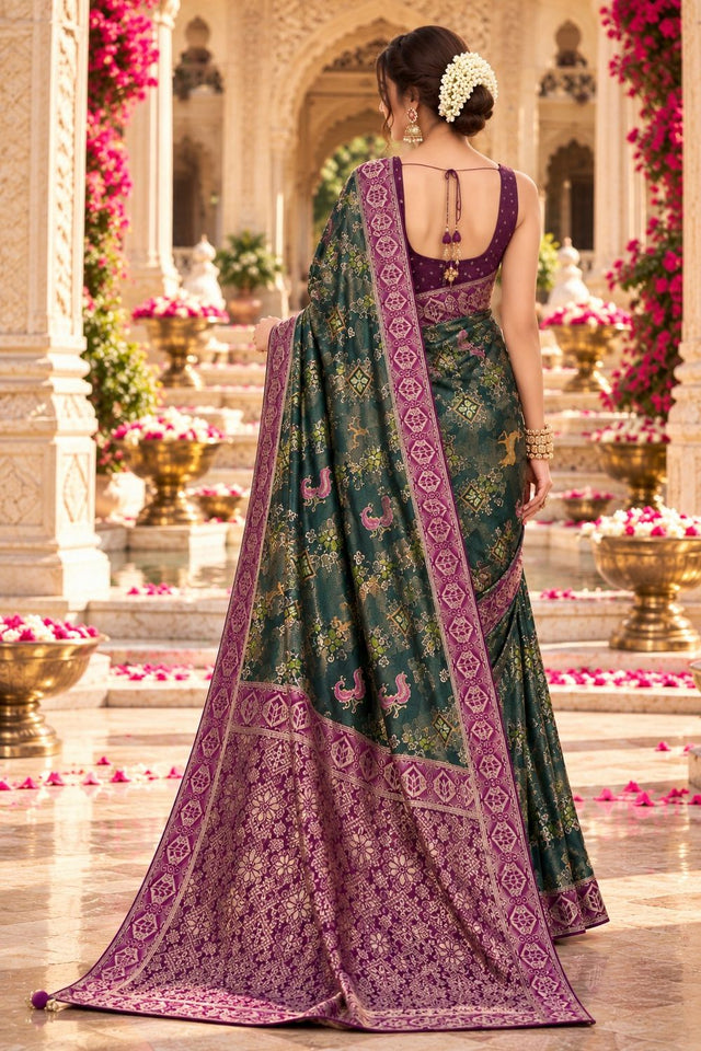 Green Zari Woven Satin Saree (ACB2135)