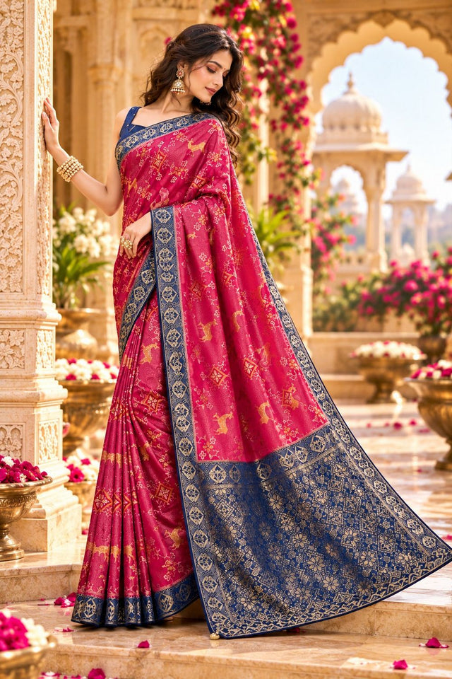 Pink Zari Woven Satin Saree (ACB2136)