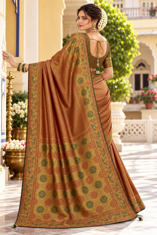 Brown Zari Woven Satin Saree (ACB2138)