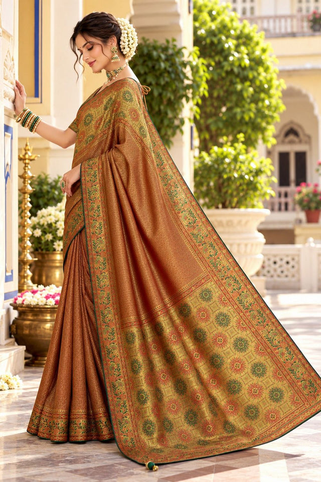 Brown Zari Woven Satin Saree (ACB2138)