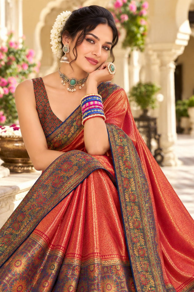 Red Zari Woven Satin Saree (ACB2141)