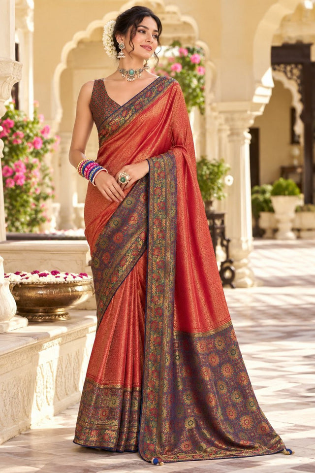 Red Zari Woven Satin Saree (ACB2141)