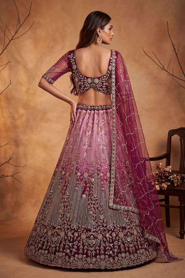 Wine Sequin with Embroidered Net Lehenga (ACB2165)