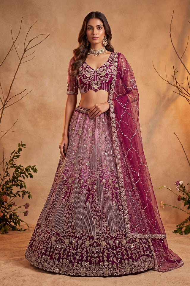 Wine Sequin with Embroidered Net Lehenga (ACB2165)