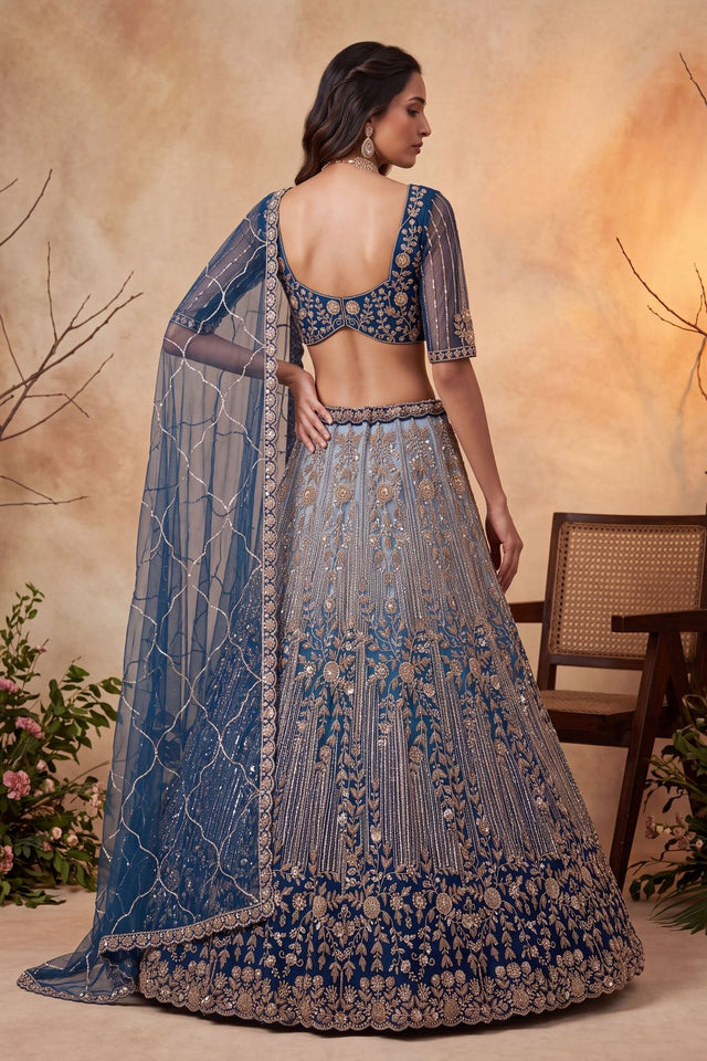 Turquoise Sequin with Embroidered Net Lehenga (ACB2166)