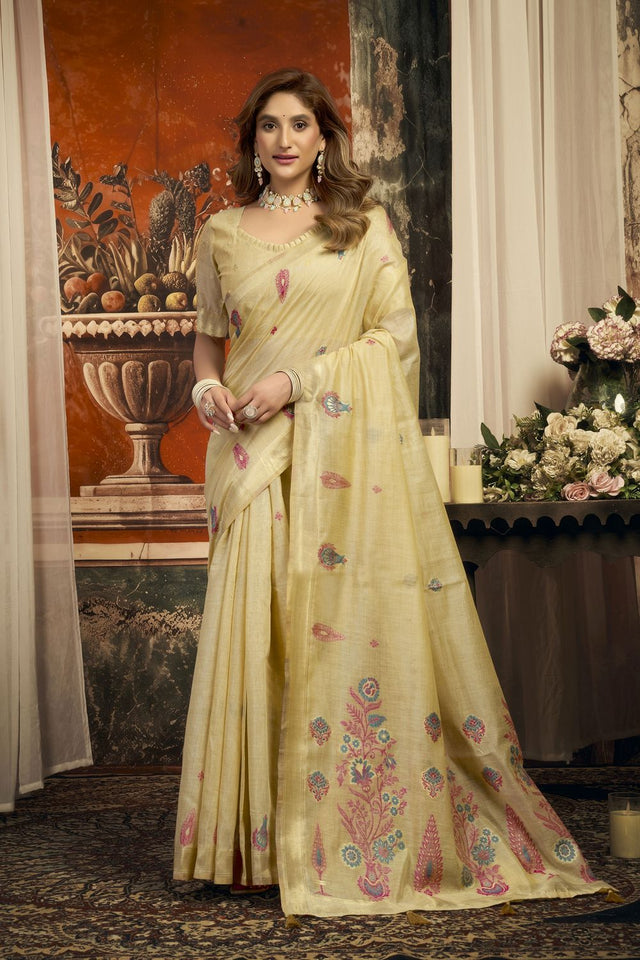 Beige Woven Cotton Saree (ACB2182)