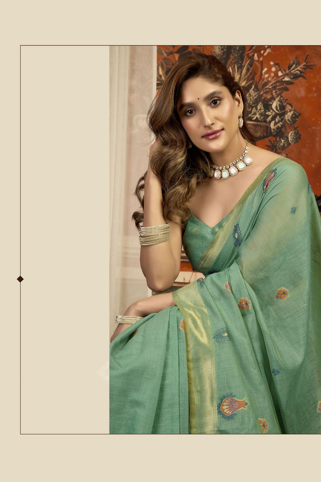 Blue Woven Cotton Saree (ACB2185)