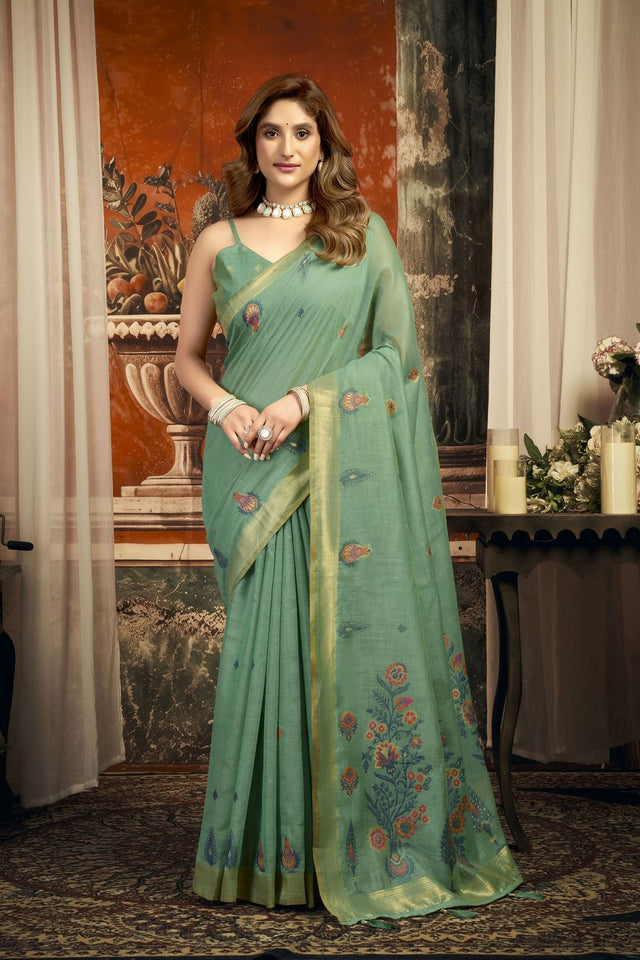 Blue Woven Cotton Saree (ACB2185)