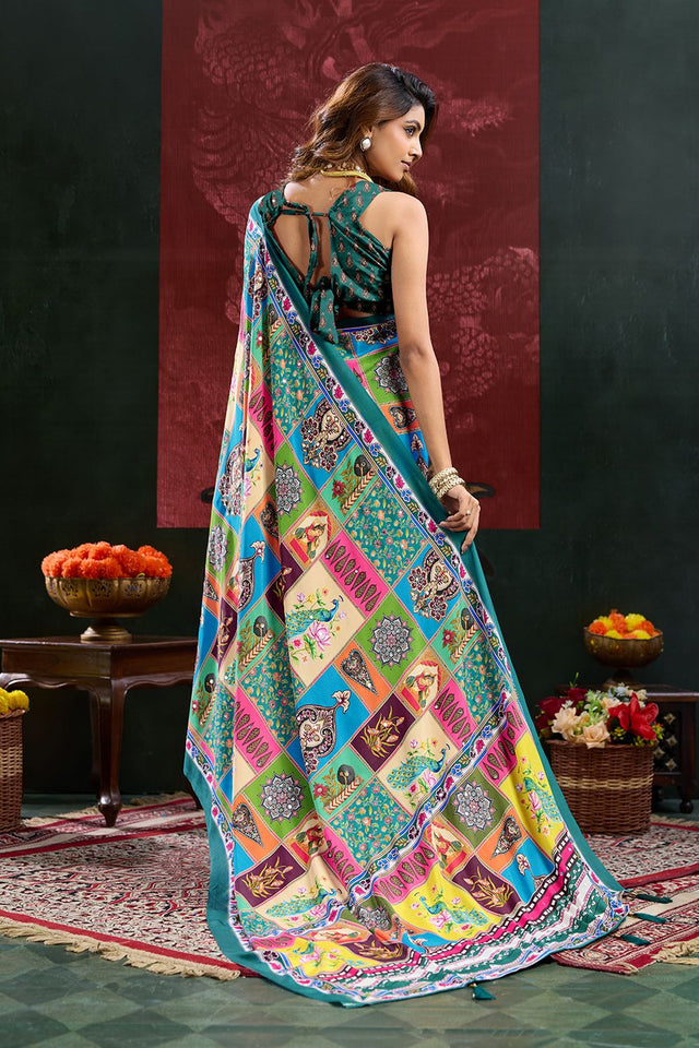 Blue Printed Crepe Saree (ACB2190)