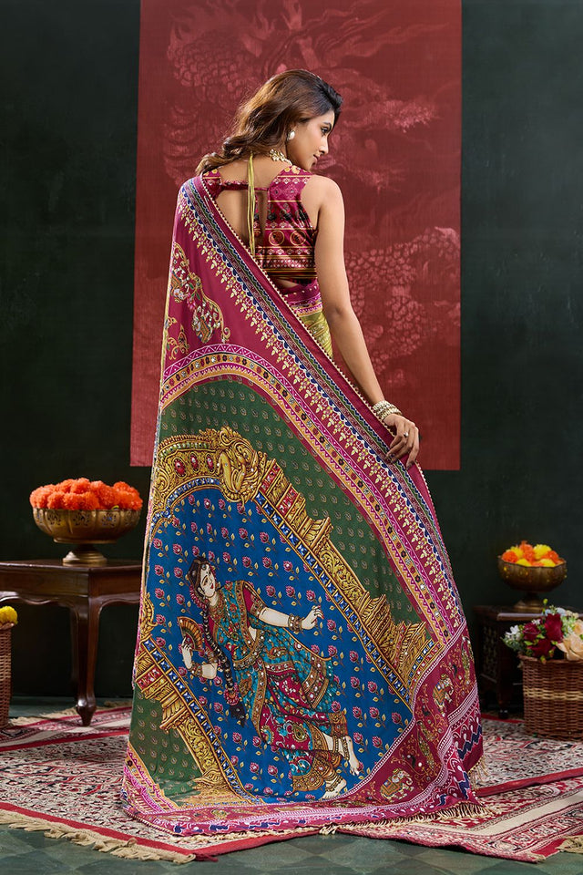 Maroon Printed Crepe Saree (ACB2191)