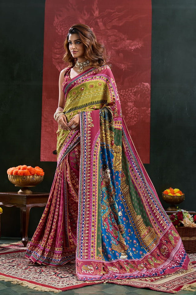Maroon Printed Crepe Saree (ACB2191)