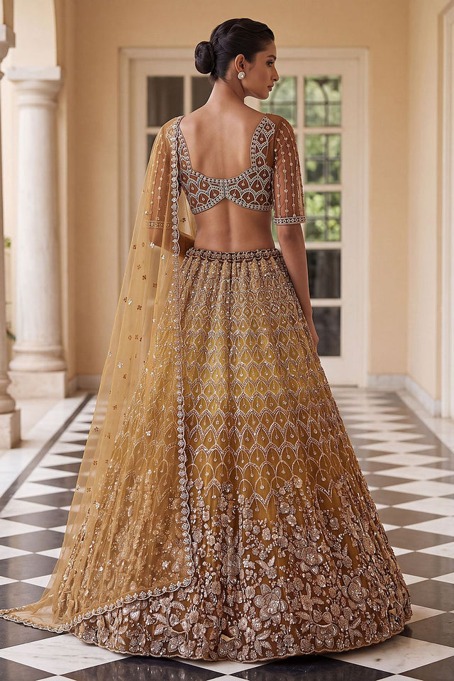Rust Sequin with Embroidered Net Lehenga (ACB2198)
