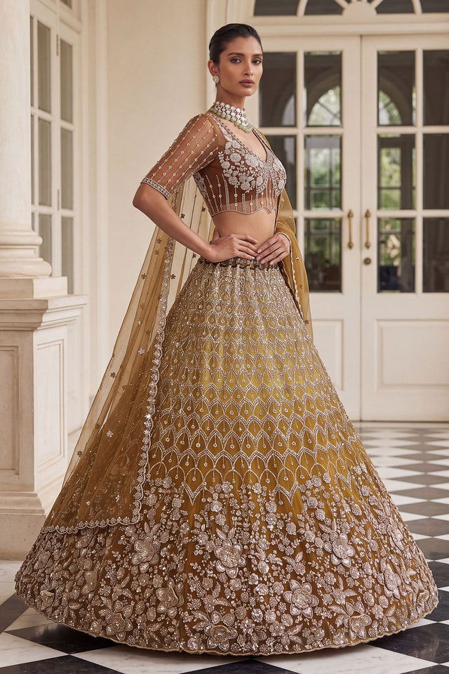 Rust Sequin with Embroidered Net Lehenga (ACB2198)