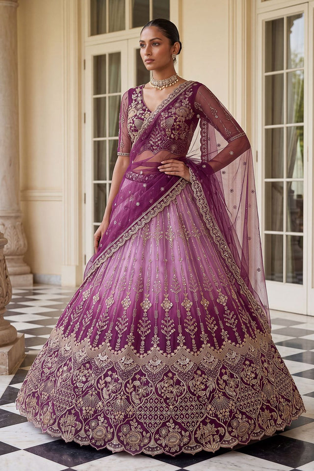 Purple Sequin with Embroidered Net Lehenga (ACB2199)