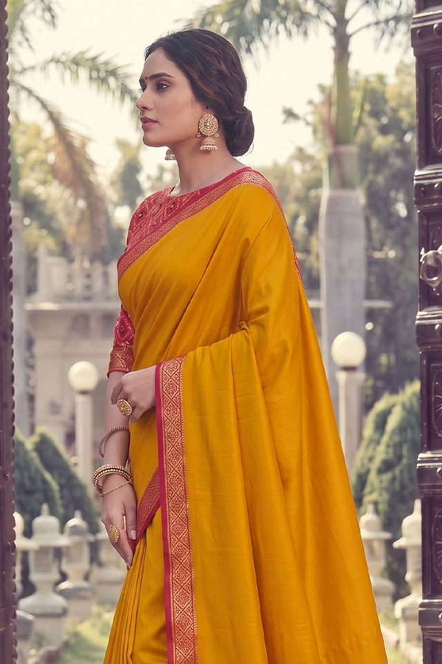 Mustard Woven Silk Saree (ACB2202)