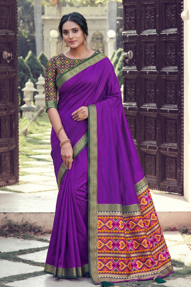 Purple Woven Silk Saree (ACB2204)