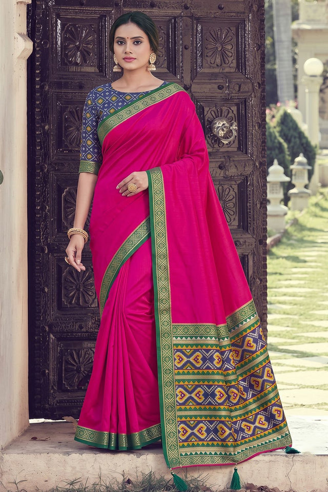 Pink Woven Silk Saree (ACB2205)