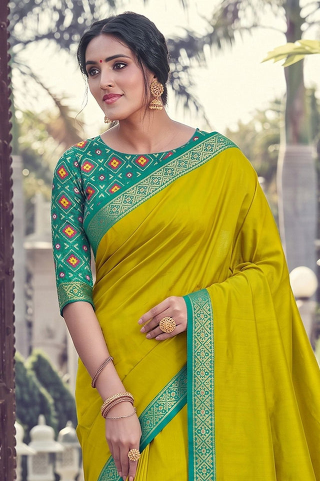 Yellow Woven Silk Saree (ACB2206)