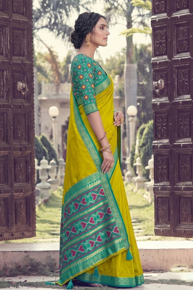 Yellow Woven Silk Saree (ACB2206)