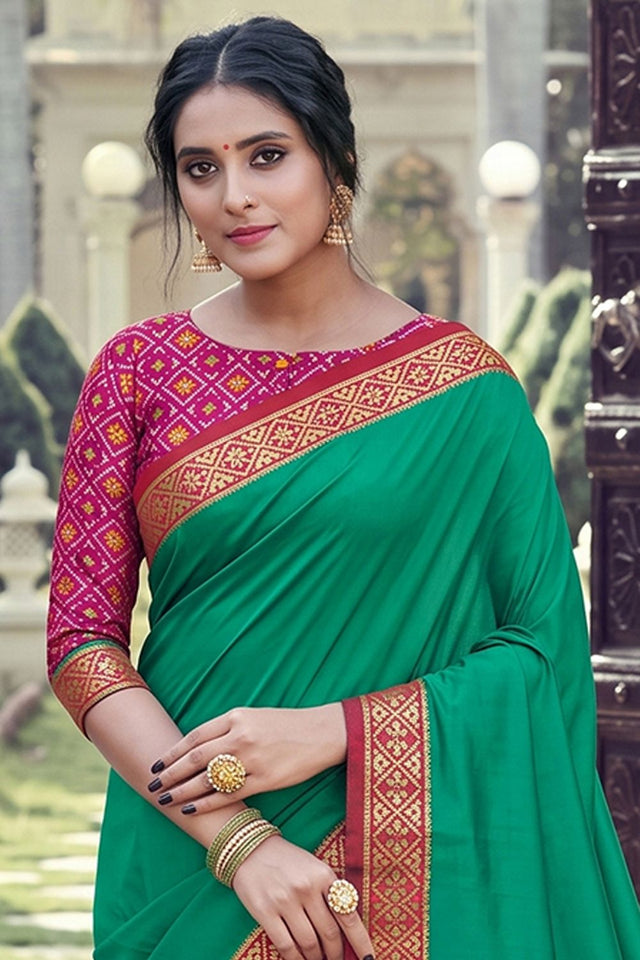 Sea Green Woven Silk Saree (ACB2207)