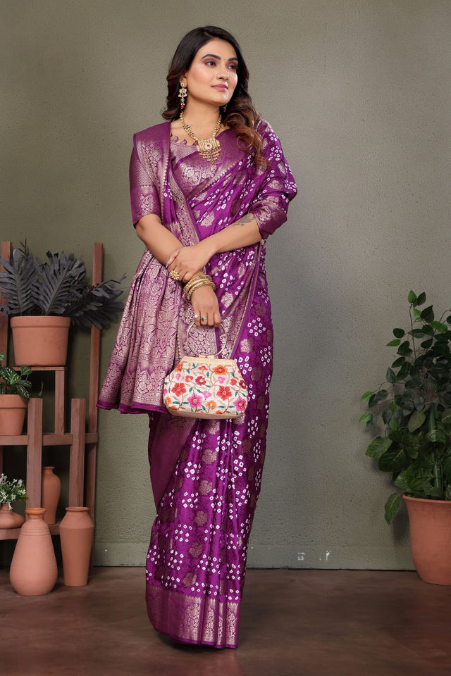 Purple Jacquard Woven Satin Silk Saree (ACB2208)