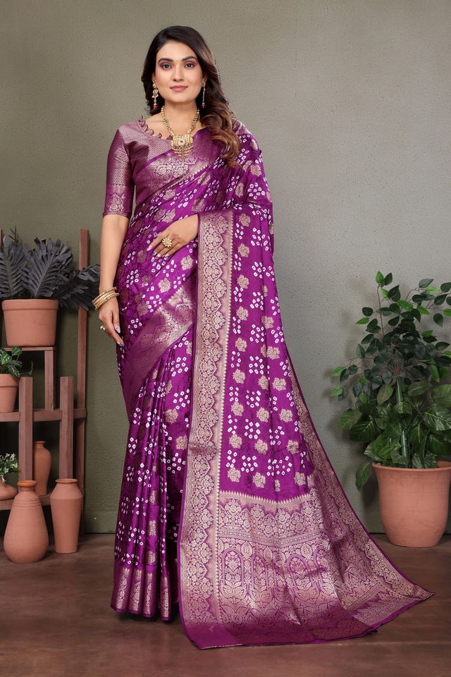 Purple Jacquard Woven Satin Silk Saree (ACB2208)
