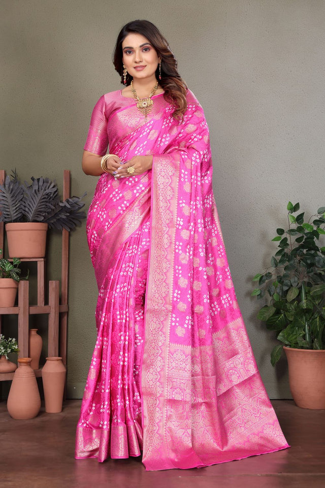 Pink Jacquard Woven Satin Silk Saree (ACB2210)