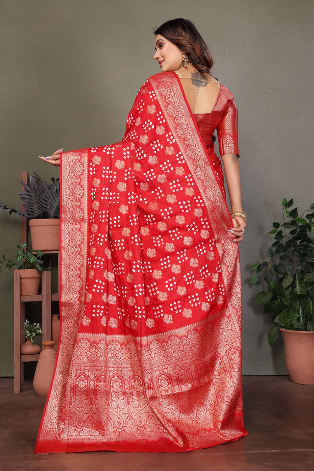 Red Jacquard Woven Satin Silk Saree (ACB2211)