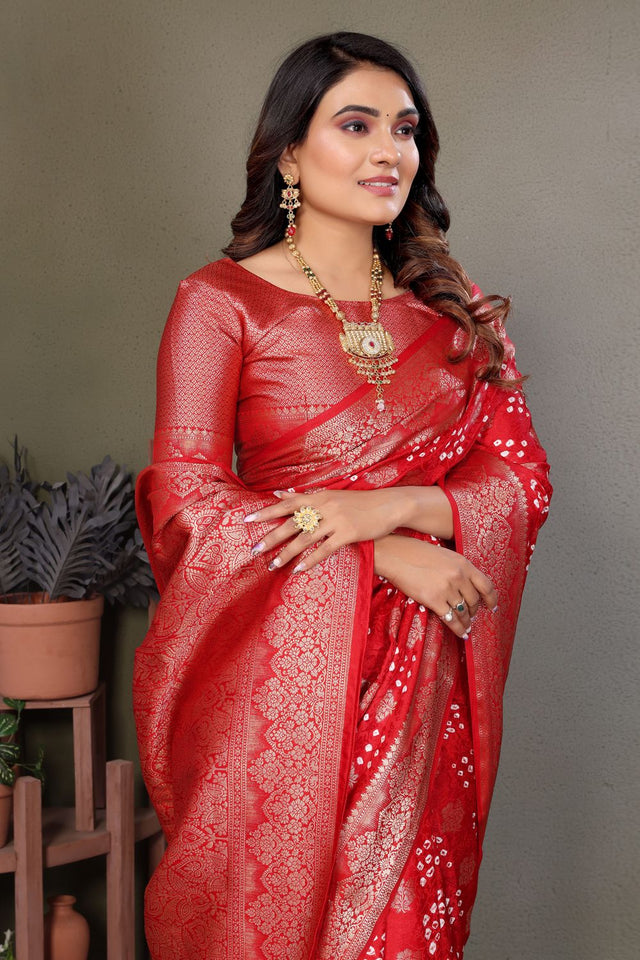 Red Jacquard Woven Satin Silk Saree (ACB2211)