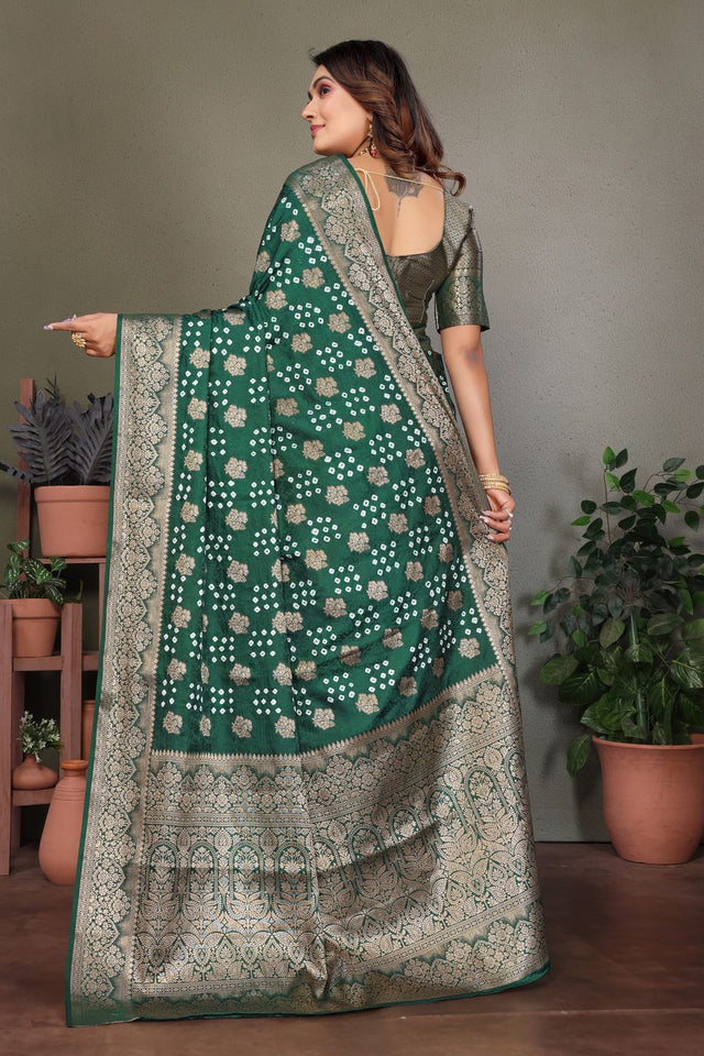 Green Jacquard Woven Satin Silk Saree (ACB2212)