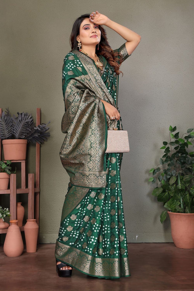Green Jacquard Woven Satin Silk Saree (ACB2212)