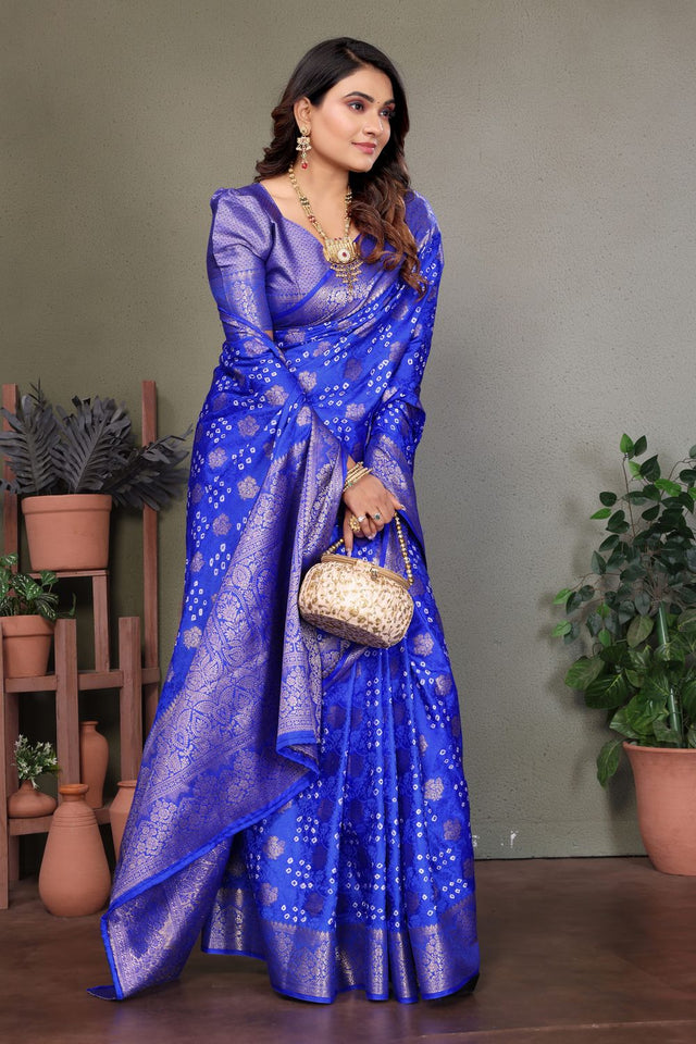 Blue Jacquard Woven Satin Silk Saree (ACB2213)