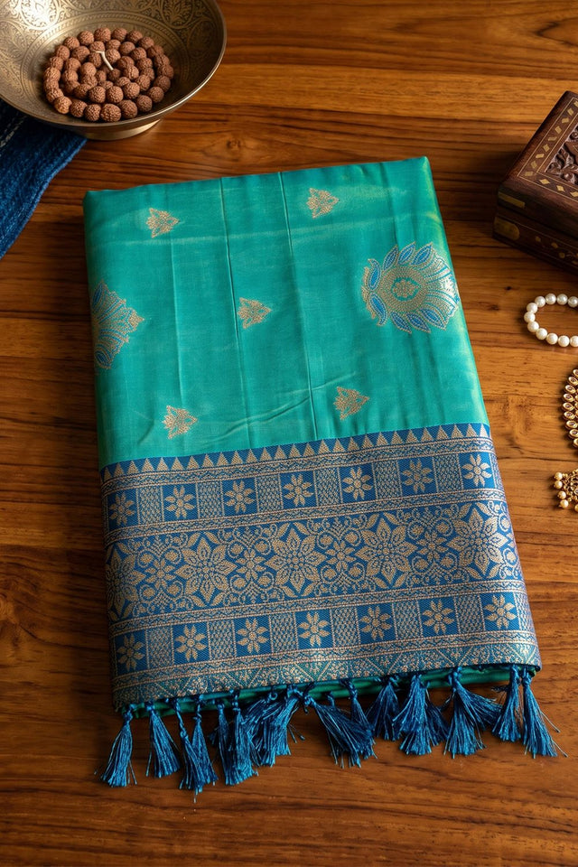 Turquoise Woven Silk Saree (ACB2215)