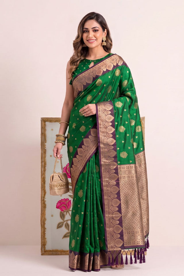 Green Woven Silk Saree (ACB2216)