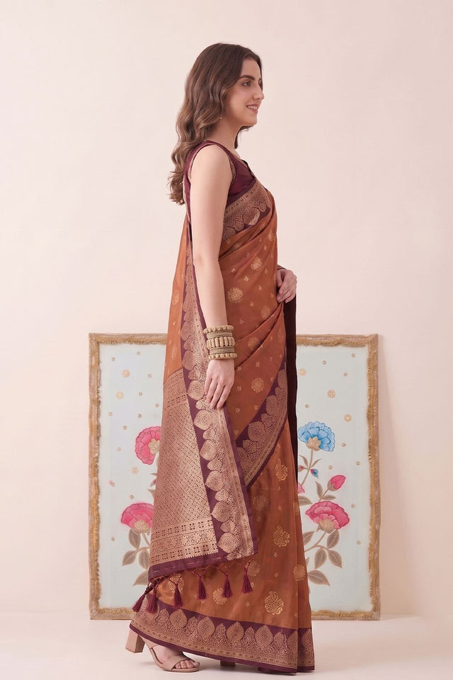 Brown Woven Silk Saree (ACB2217)