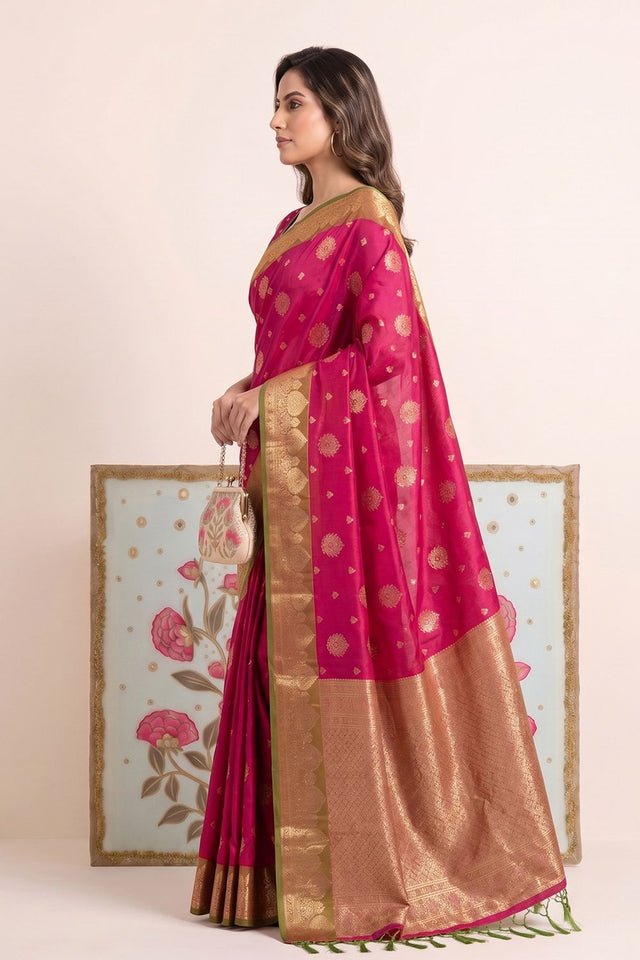 Pink Woven Silk Saree (ACB2218)