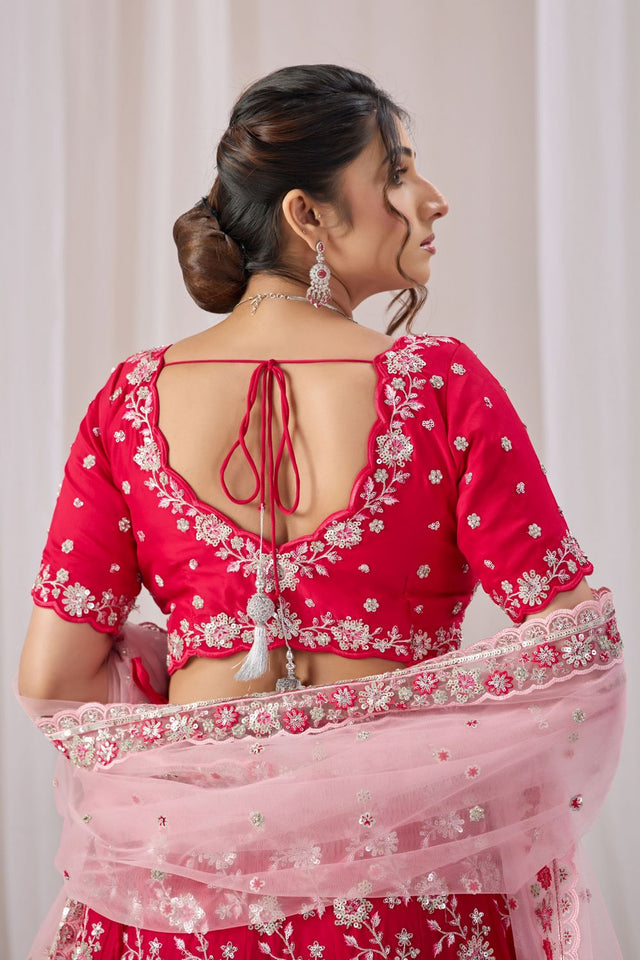 Pink Floral Embroidered Georgette Lehenga (ACB2220)
