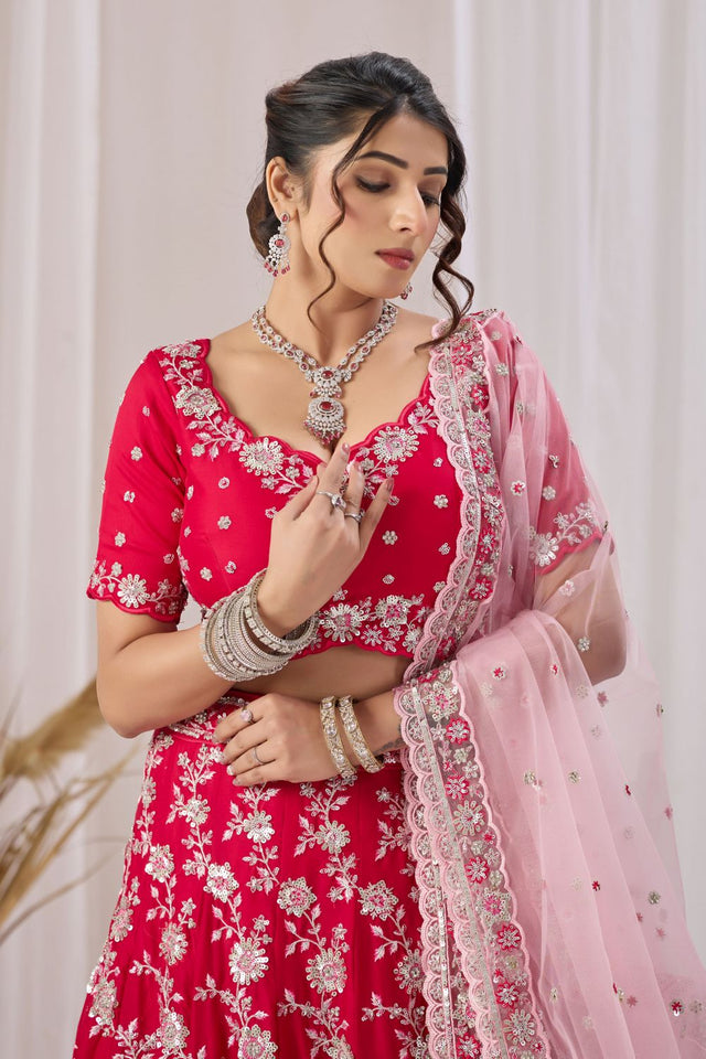 Pink Floral Embroidered Georgette Lehenga (ACB2220)